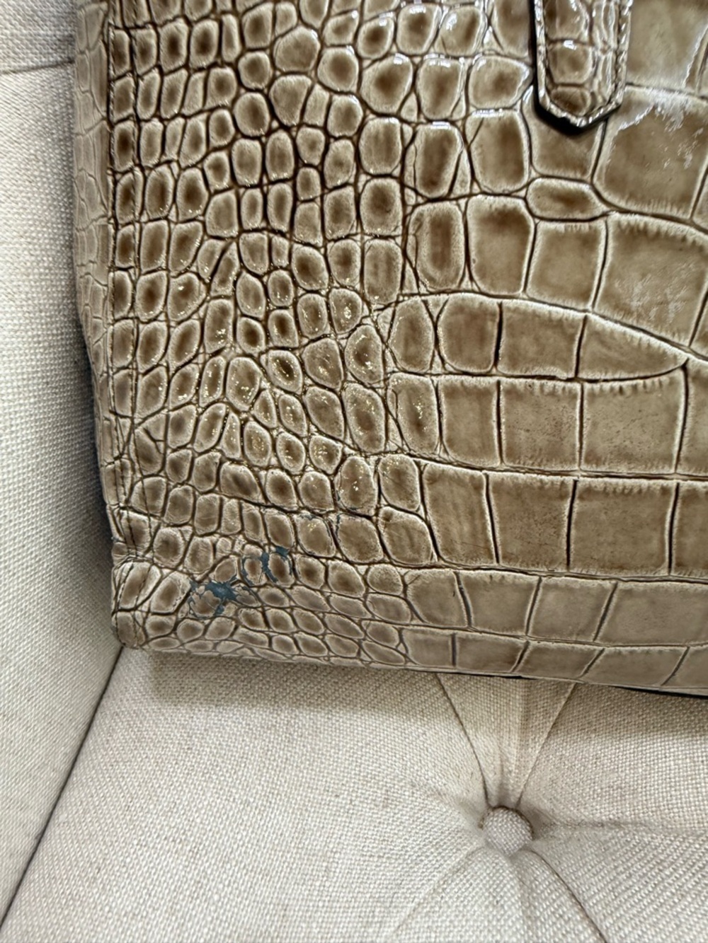 Brahmin Finley Carryall Croc Embossed Leather Taupe Melbourne Satchel Bag - Picture 8 of 10